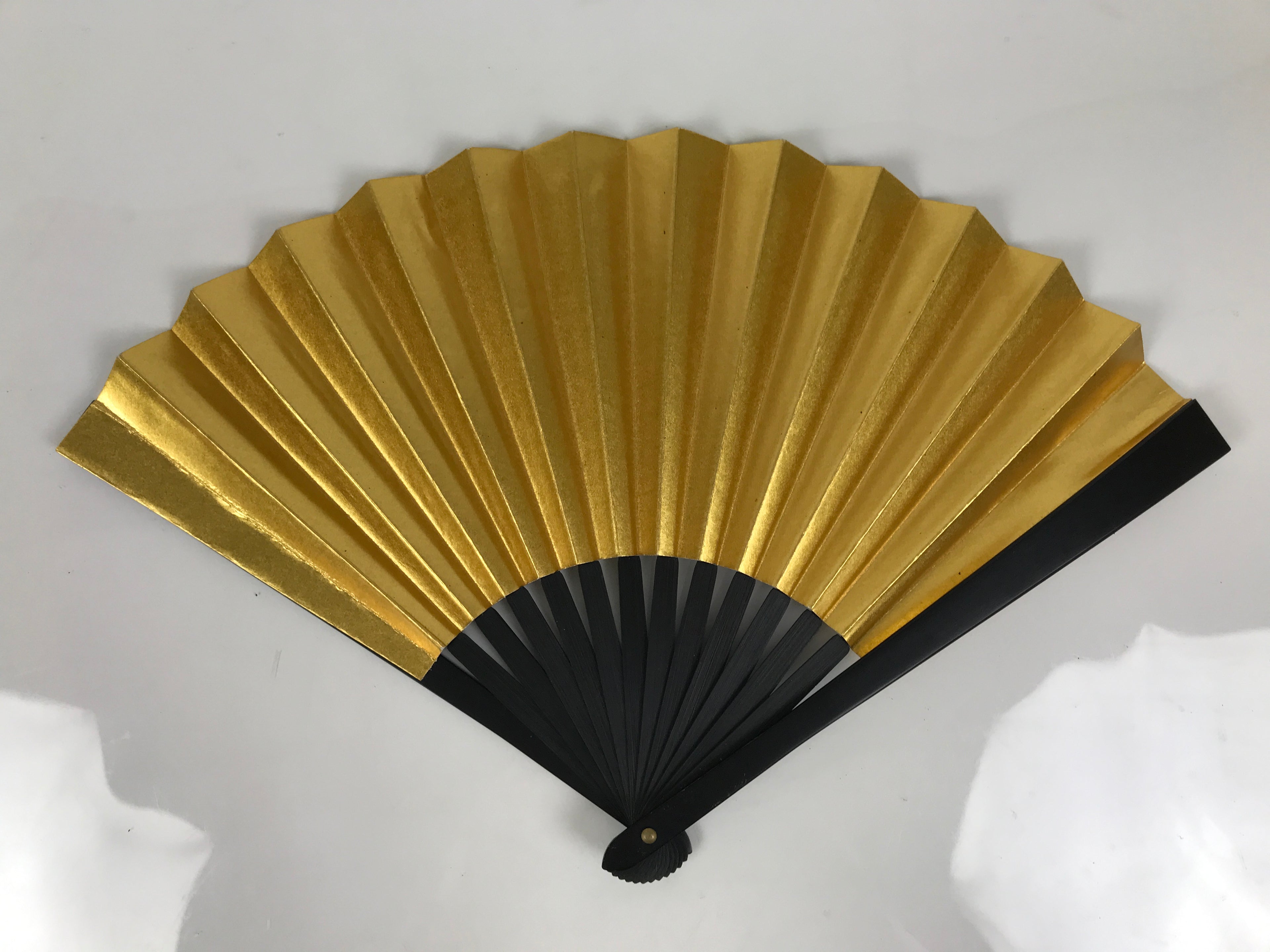 Japanese Paper Folding Fan Sensu Vtg Black Metal Frame Decorative Gold 5D46-AD - Fan-chidorivintage.com