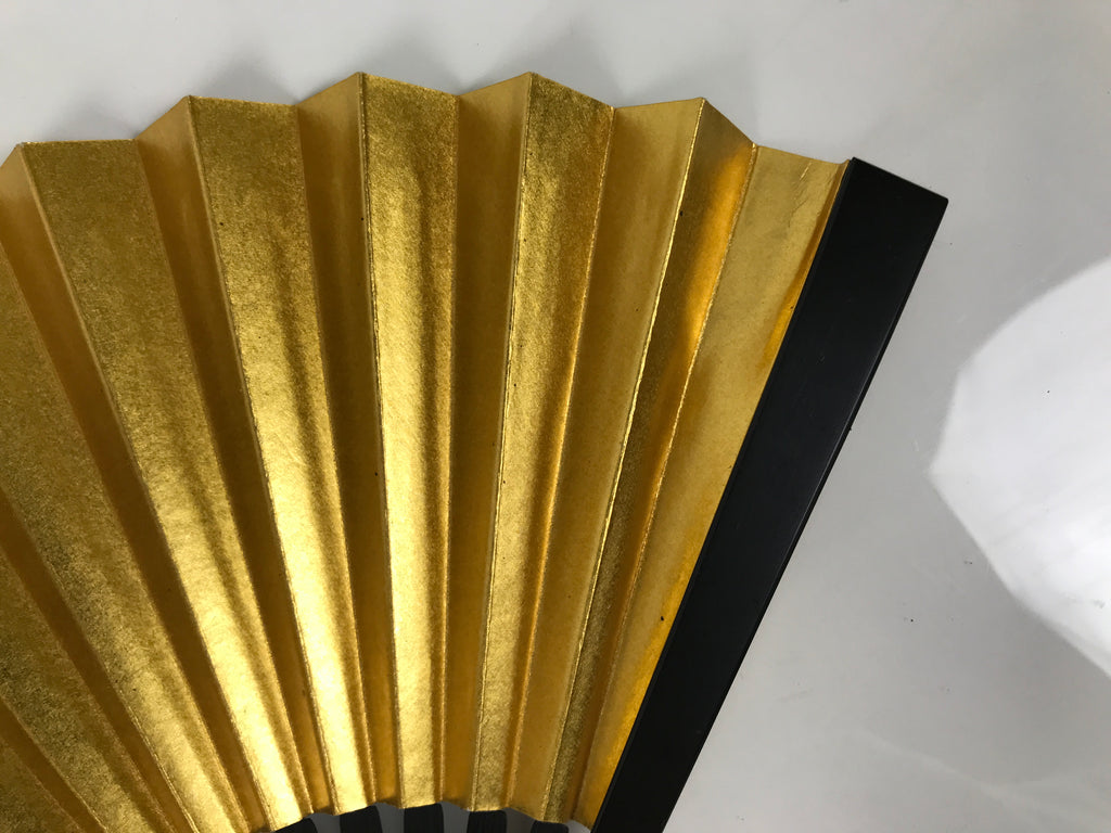 Japanese Paper Folding Fan Sensu Vtg Black Metal Frame Decorative Gold 5D46-AD - Fan-chidorivintage.com