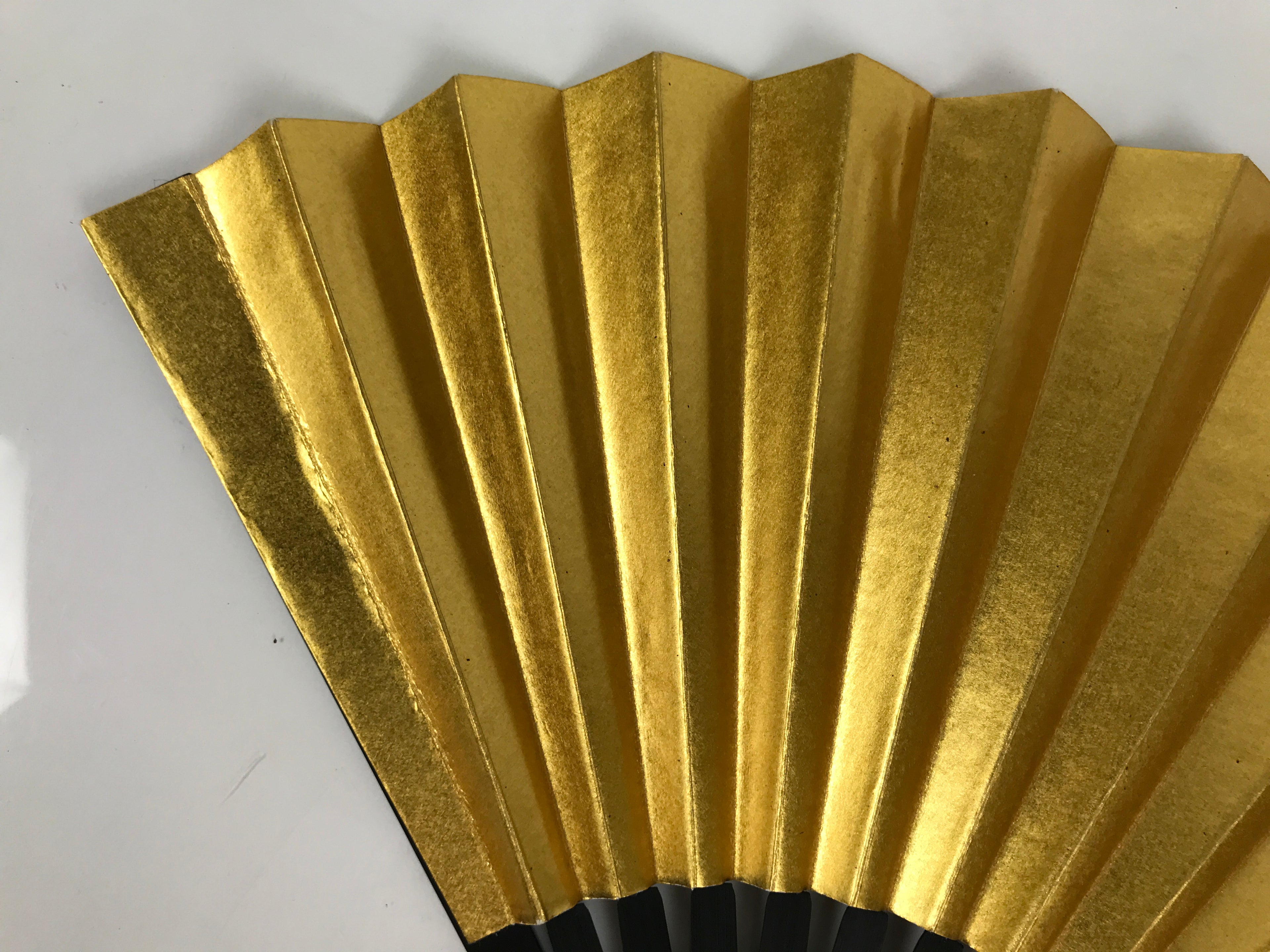 Japanese Paper Folding Fan Sensu Vtg Black Metal Frame Decorative Gold 5D46-AD - Fan-chidorivintage.com
