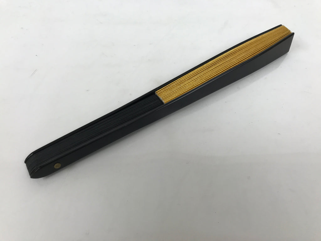 Japanese Paper Folding Fan Sensu Vtg Black Metal Frame Decorative Gold 5D46-AD - Fan-chidorivintage.com