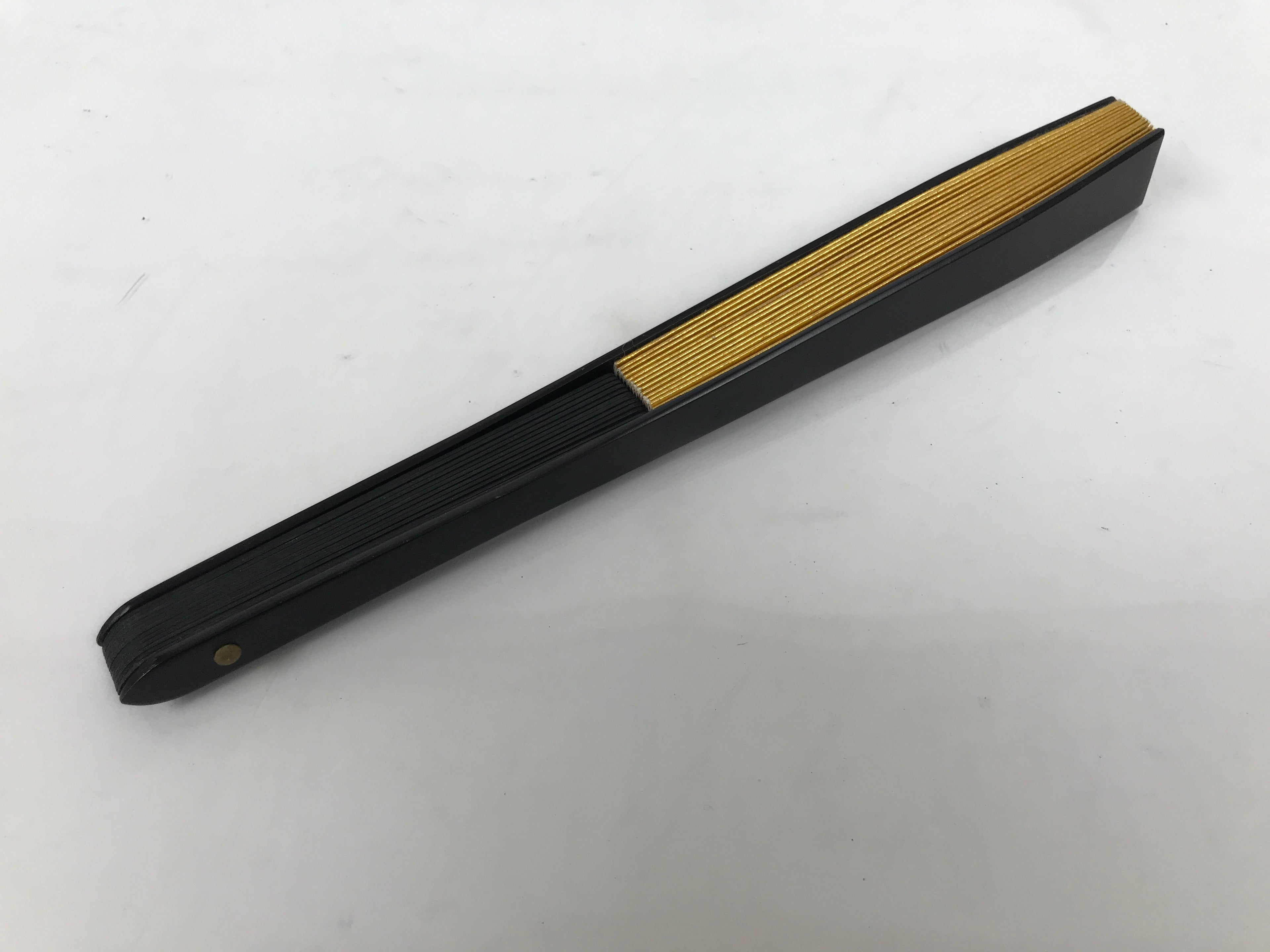Japanese Paper Folding Fan Sensu Vtg Black Metal Frame Decorative Gold 5D46-AD - Fan-chidorivintage.com