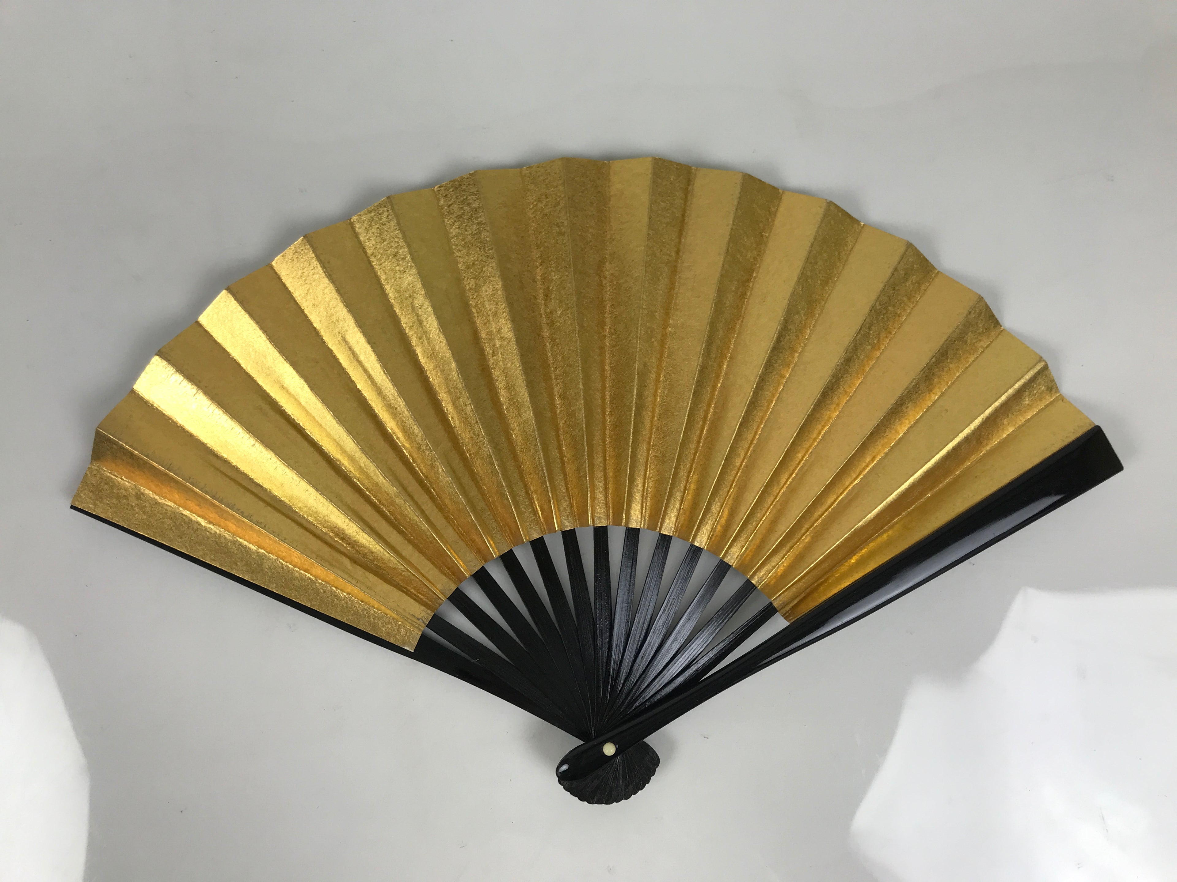 Japanese Paper Folding Fan Sensu Vtg Lacquered Bamboo Gold Silver Formal 5D47-AD - Fan-chidorivintage.com