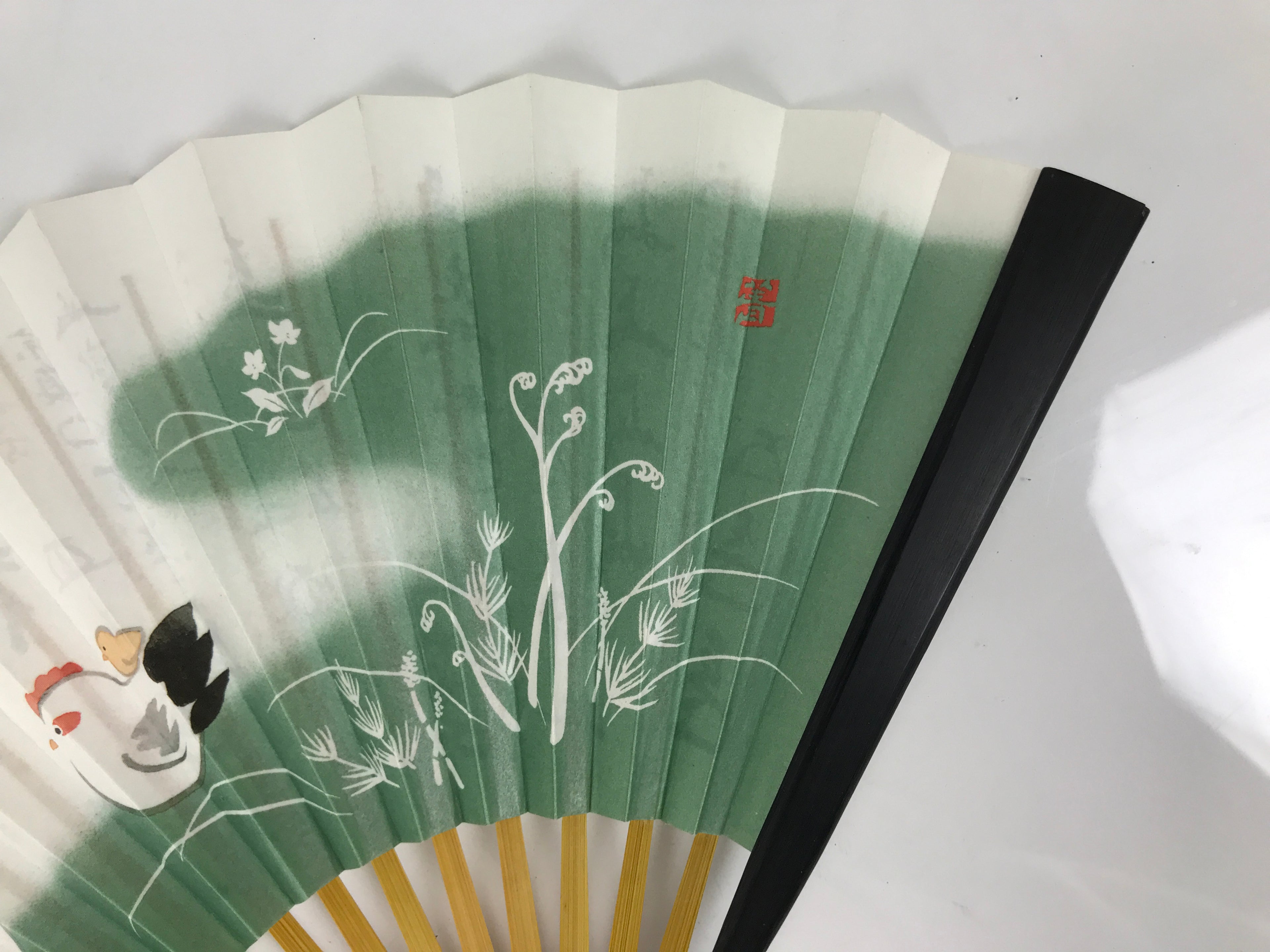 Japanese Paper Folding Fan Sensu Vtg Bamboo Frame Tea Ceremony Bird Plant 5D97-AD - Fan-chidorivintage.com