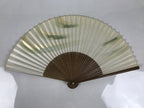 Japanese Paper Folding Fan Vtg Sensu Bamboo Frame Green Gold Brush Stroke 5D48-AD - Fan-chidorivintage.com