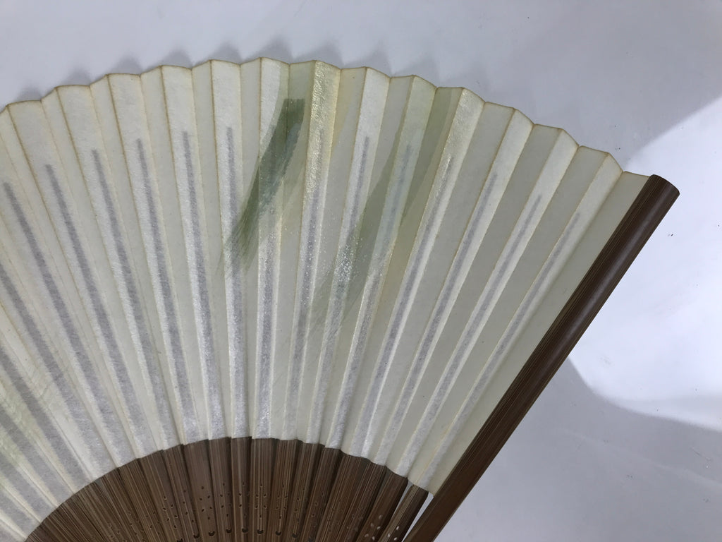 Japanese Paper Folding Fan Vtg Sensu Bamboo Frame Green Gold Brush Stroke 5D48-AD - Fan-chidorivintage.com