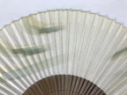 Japanese Paper Folding Fan Vtg Sensu Bamboo Frame Green Gold Brush Stroke 5D48-AD - Fan-chidorivintage.com