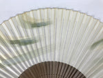 Japanese Paper Folding Fan Vtg Sensu Bamboo Frame Green Gold Brush Stroke 5D48-AD - Fan-chidorivintage.com