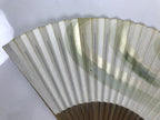 Japanese Paper Folding Fan Vtg Sensu Bamboo Frame Green Gold Brush Stroke 5D48-AD - Fan-chidorivintage.com