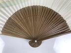 Japanese Paper Folding Fan Vtg Sensu Bamboo Frame Green Gold Brush Stroke 5D48-AD - Fan-chidorivintage.com