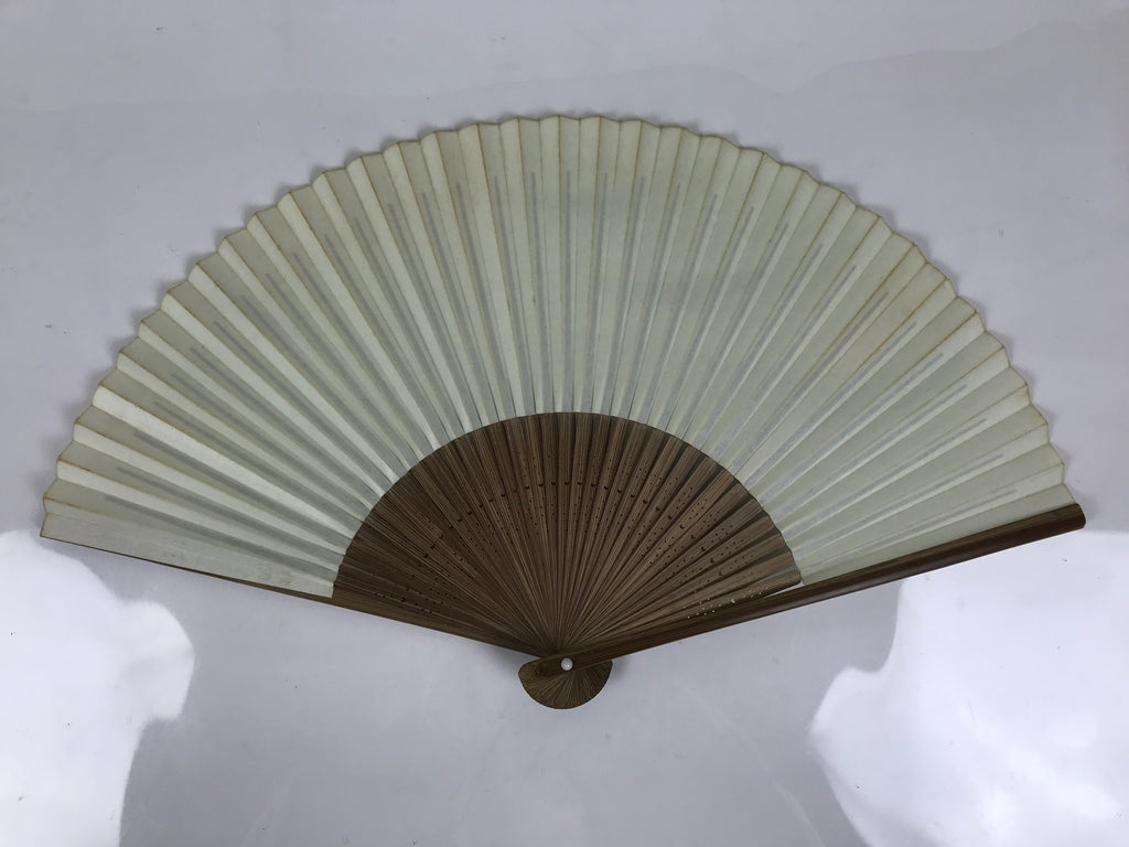 Japanese Paper Folding Fan Vtg Sensu Bamboo Frame Green Gold Brush Stroke 5D48-AD - Fan-chidorivintage.com