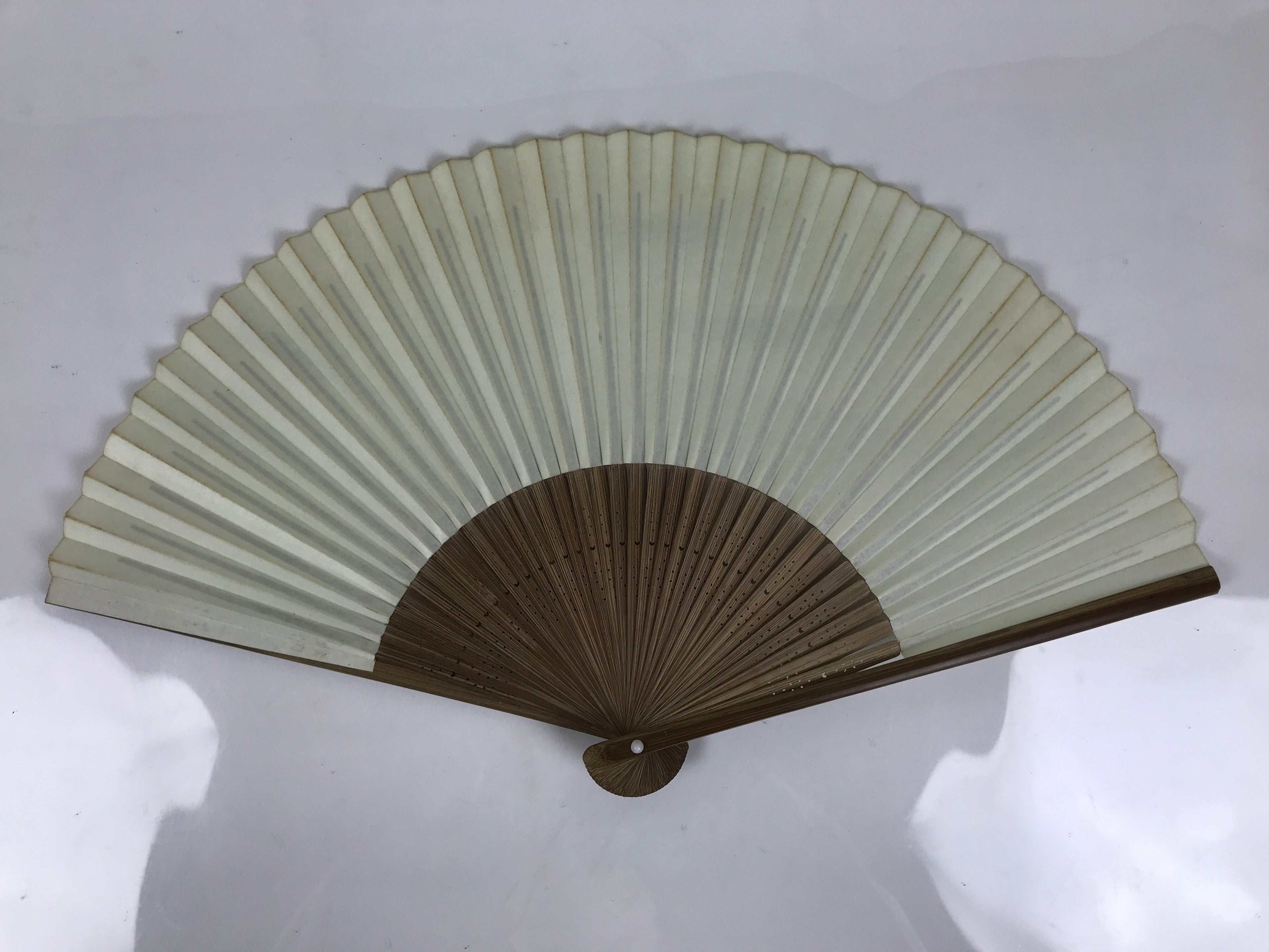 Japanese Paper Folding Fan Vtg Sensu Bamboo Frame Green Gold Brush Stroke 5D48-AD - Fan-chidorivintage.com