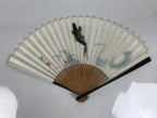 Japanese Paper Folding Fan Vtg Sensu Bamboo Frame Black Pond Koi Fish Carp 5D49-AD - Fan-chidorivintage.com