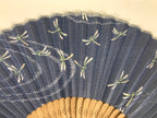 Japanese Paper Folding Fan Vtg Sensu Bamboo Frame Blue Pond Dragonflies 5D50-AD - Fan-chidorivintage.com