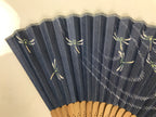 Japanese Paper Folding Fan Vtg Sensu Bamboo Frame Blue Pond Dragonflies 5D50-AD - Fan-chidorivintage.com
