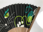 Japanese Paper Folding Fan Vtg Sensu Bamboo Frame Black Cat Green Vines 5D51-AD - Fan-chidorivintage.com