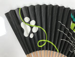 Japanese Paper Folding Fan Vtg Sensu Bamboo Frame Black Cat Green Vines 5D51-AD - Fan-chidorivintage.com