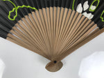 Japanese Paper Folding Fan Vtg Sensu Bamboo Frame Black Cat Green Vines 5D51-AD - Fan-chidorivintage.com