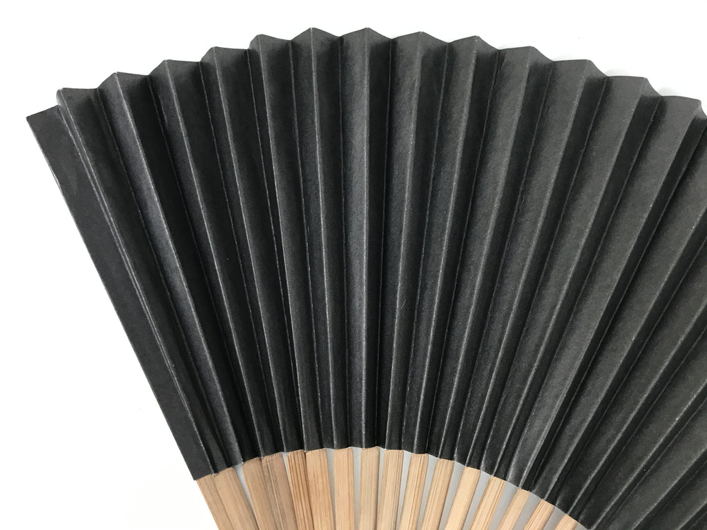 Japanese Paper Folding Fan Vtg Sensu Bamboo Frame Black Cat Green Vines 5D51-AD - Fan-chidorivintage.com