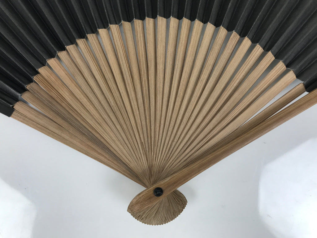 Japanese Paper Folding Fan Vtg Sensu Bamboo Frame Black Cat Green Vines 5D51-AD - Fan-chidorivintage.com