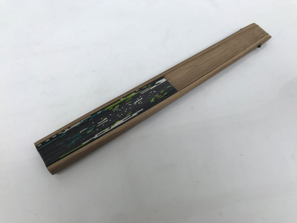 Japanese Paper Folding Fan Vtg Sensu Bamboo Frame Black Cat Green Vines 5D51-AD - Fan-chidorivintage.com