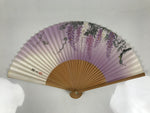 Japanese Paper Folding Fan Vtg Sensu Bamboo Frame Purple Wisteria Flowers 5D52-AD - Fan-chidorivintage.com