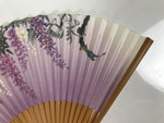 Japanese Paper Folding Fan Vtg Sensu Bamboo Frame Purple Wisteria Flowers 5D52-AD - Fan-chidorivintage.com