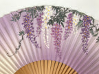 Japanese Paper Folding Fan Vtg Sensu Bamboo Frame Purple Wisteria Flowers 5D52-AD - Fan-chidorivintage.com