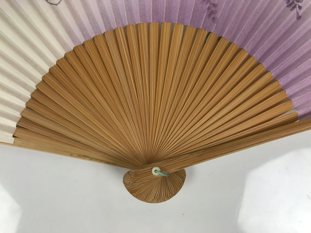 Japanese Paper Folding Fan Vtg Sensu Bamboo Frame Purple Wisteria Flowers 5D52-AD - Fan-chidorivintage.com