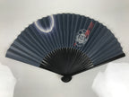 Japanese Paper Folding Fan Sensu Vtg Bamboo Frame Dark Blue Moon Kanji 5D98-AD - Fan-chidorivintage.com