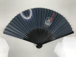 Japanese Paper Folding Fan Sensu Vtg Bamboo Frame Dark Blue Moon Kanji 5D98-AD - Fan-chidorivintage.com