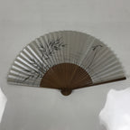 Japanese Paper Folding Fan Vtg Sensu Bamboo Frame Silver Plants Dragonfly 5D53-AD - Fan-chidorivintage.com