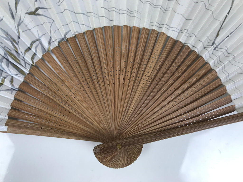 Japanese Paper Folding Fan Vtg Sensu Bamboo Frame Silver Plants Dragonfly 5D53-AD - Fan-chidorivintage.com