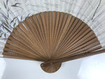 Japanese Paper Folding Fan Vtg Sensu Bamboo Frame Silver Plants Dragonfly 5D53-AD - Fan-chidorivintage.com