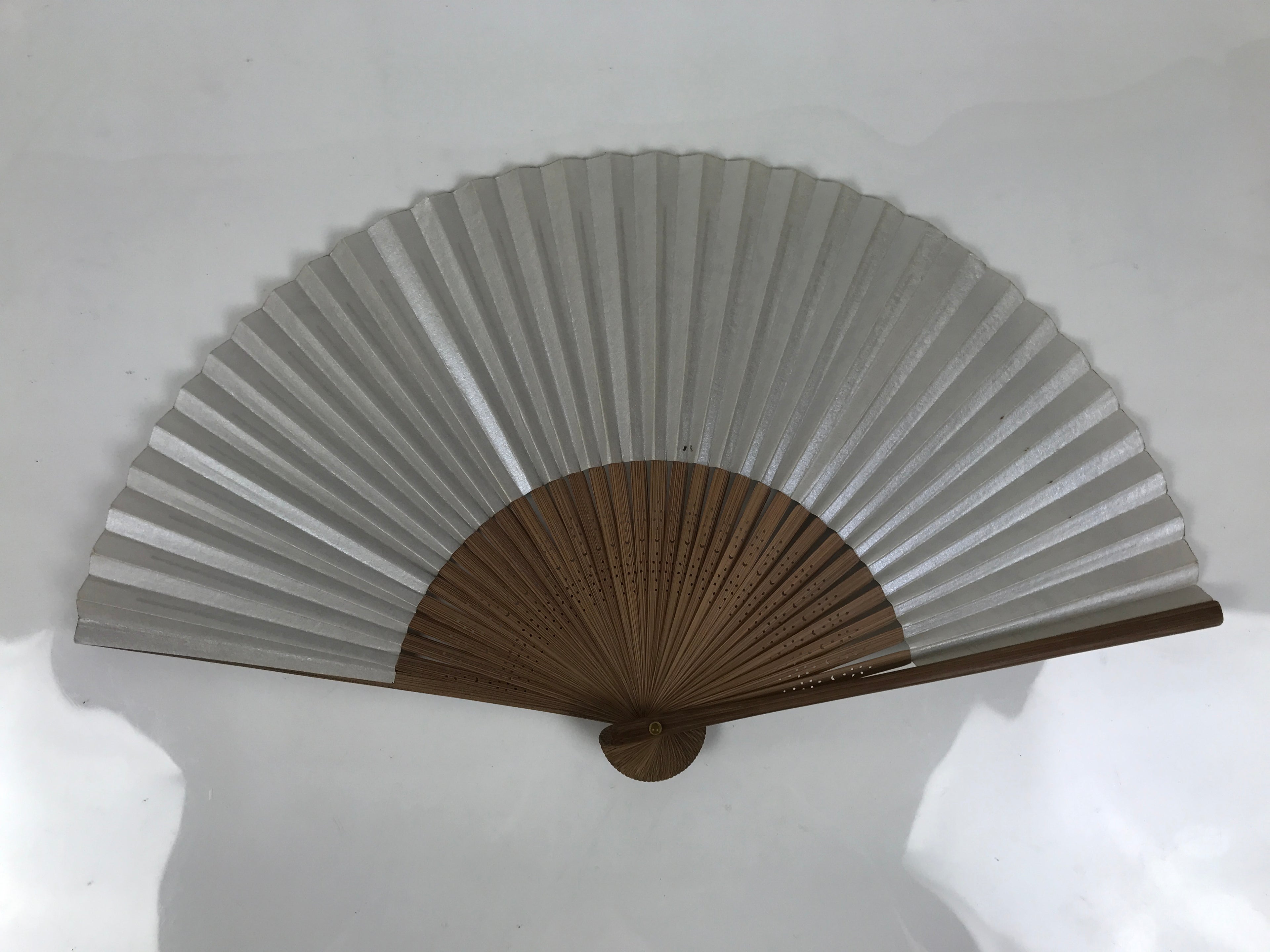 Japanese Paper Folding Fan Vtg Sensu Bamboo Frame Silver Plants Dragonfly 5D53-AD - Fan-chidorivintage.com