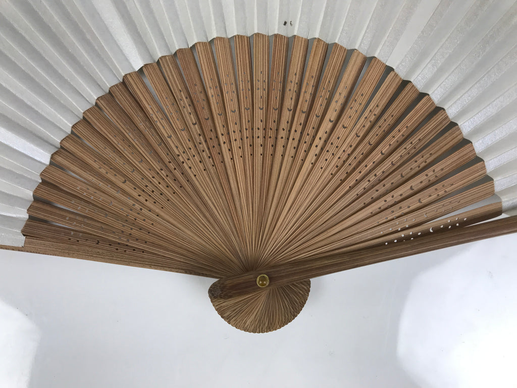 Japanese Paper Folding Fan Vtg Sensu Bamboo Frame Silver Plants Dragonfly 5D53-AD - Fan-chidorivintage.com