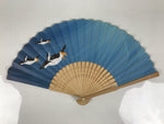 Japanese Paper Folding Fan Vtg Sensu Bamboo Cutout Frame Penguins Blue 5D54-AD - Fan-chidorivintage.com
