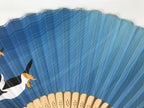 Japanese Paper Folding Fan Vtg Sensu Bamboo Cutout Frame Penguins Blue 5D54-AD - Fan-chidorivintage.com