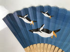 Japanese Paper Folding Fan Vtg Sensu Bamboo Cutout Frame Penguins Blue 5D54-AD - Fan-chidorivintage.com