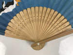 Japanese Paper Folding Fan Vtg Sensu Bamboo Cutout Frame Penguins Blue 5D54-AD - Fan-chidorivintage.com