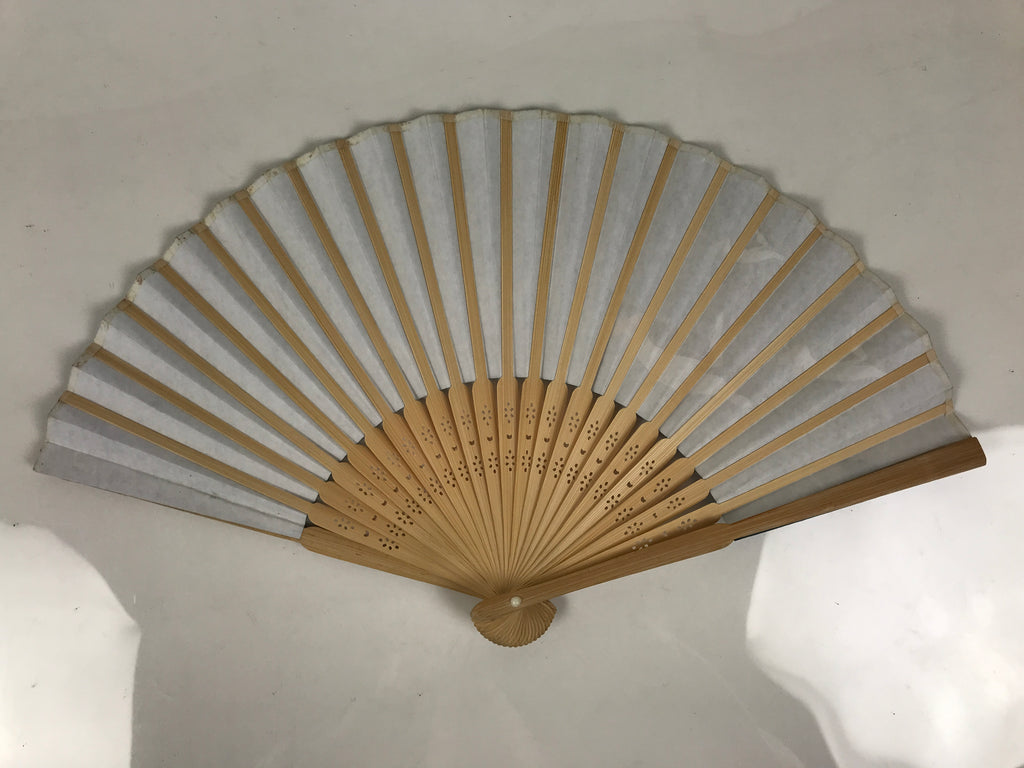 Japanese Paper Folding Fan Vtg Sensu Bamboo Cutout Frame Penguins Blue 5D54-AD - Fan-chidorivintage.com