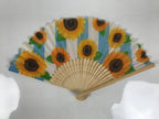 Japanese Fabric Folding Fan Sensu Vtg Bamboo Frame Sunflowers Himawari 5D55-AD - Fan-chidorivintage.com