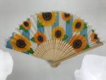 Japanese Fabric Folding Fan Sensu Vtg Bamboo Frame Sunflowers Himawari 5D55-AD - Fan-chidorivintage.com