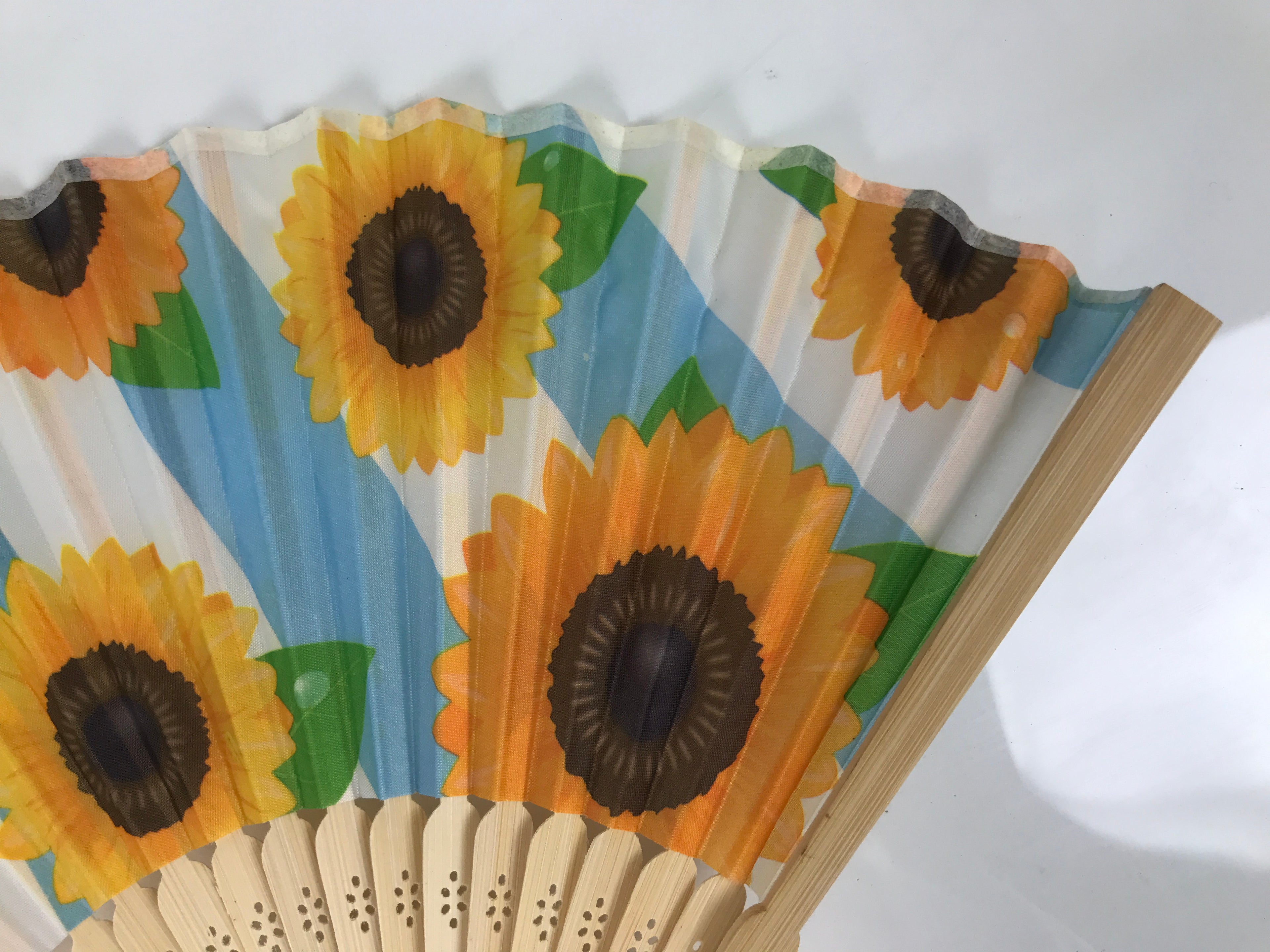 Japanese Fabric Folding Fan Sensu Vtg Bamboo Frame Sunflowers Himawari 5D55-AD - Fan-chidorivintage.com