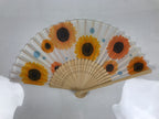 Japanese Fabric Folding Fan Sensu Vtg Bamboo Frame Sunflowers Himawari 5D56-AD - Fan-chidorivintage.com