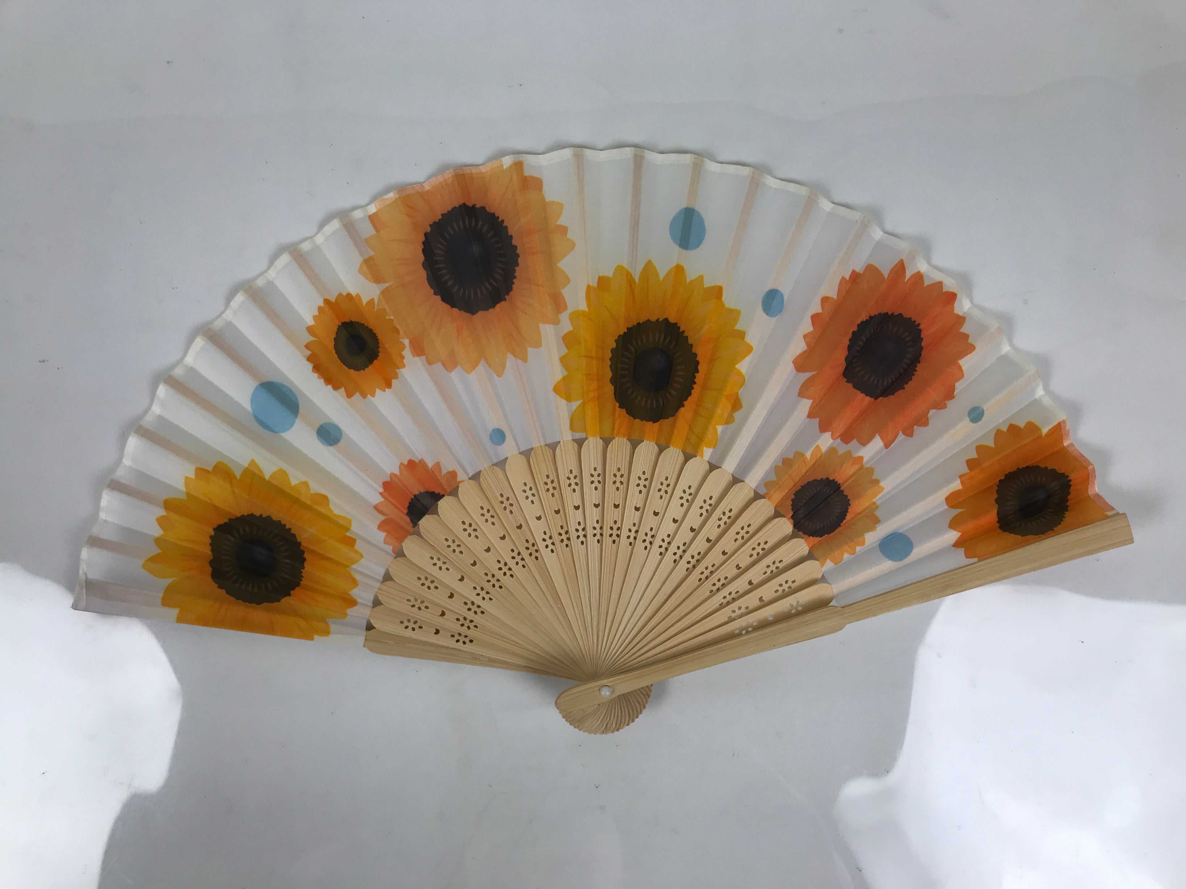 Japanese Fabric Folding Fan Sensu Vtg Bamboo Frame Sunflowers Himawari 5D56-AD - Fan-chidorivintage.com