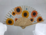 Japanese Fabric Folding Fan Sensu Vtg Bamboo Frame Sunflowers Himawari 5D56-AD - Fan-chidorivintage.com