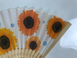 Japanese Fabric Folding Fan Sensu Vtg Bamboo Frame Sunflowers Himawari 5D56-AD - Fan-chidorivintage.com