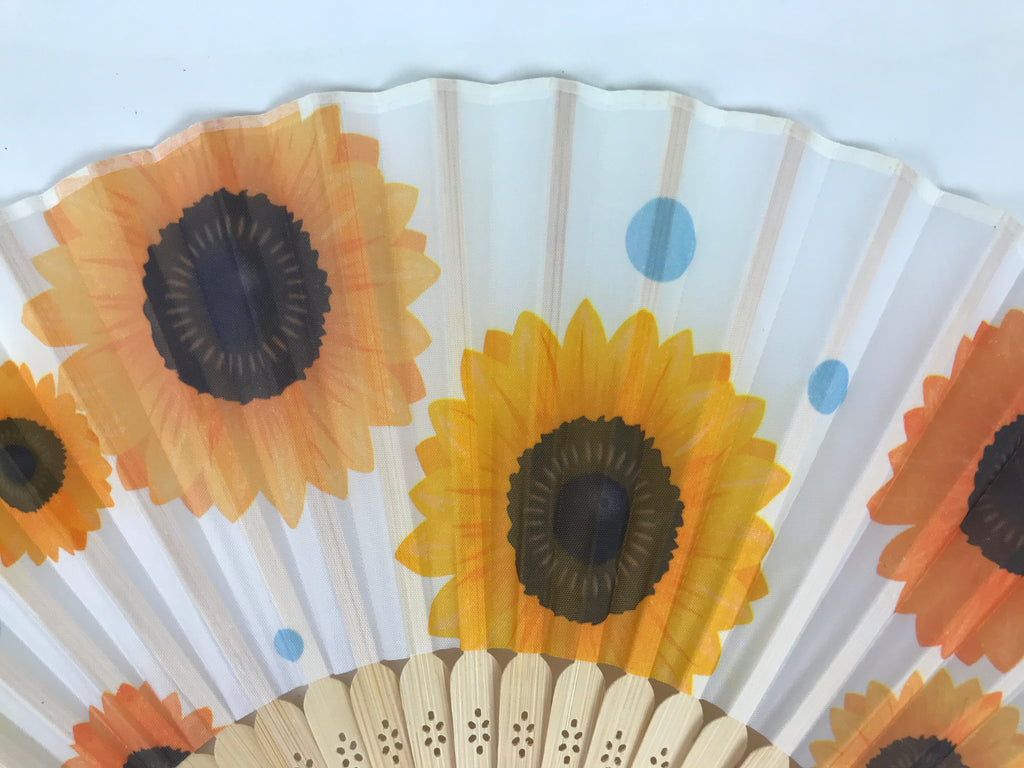 Japanese Fabric Folding Fan Sensu Vtg Bamboo Frame Sunflowers Himawari 5D56-AD - Fan-chidorivintage.com