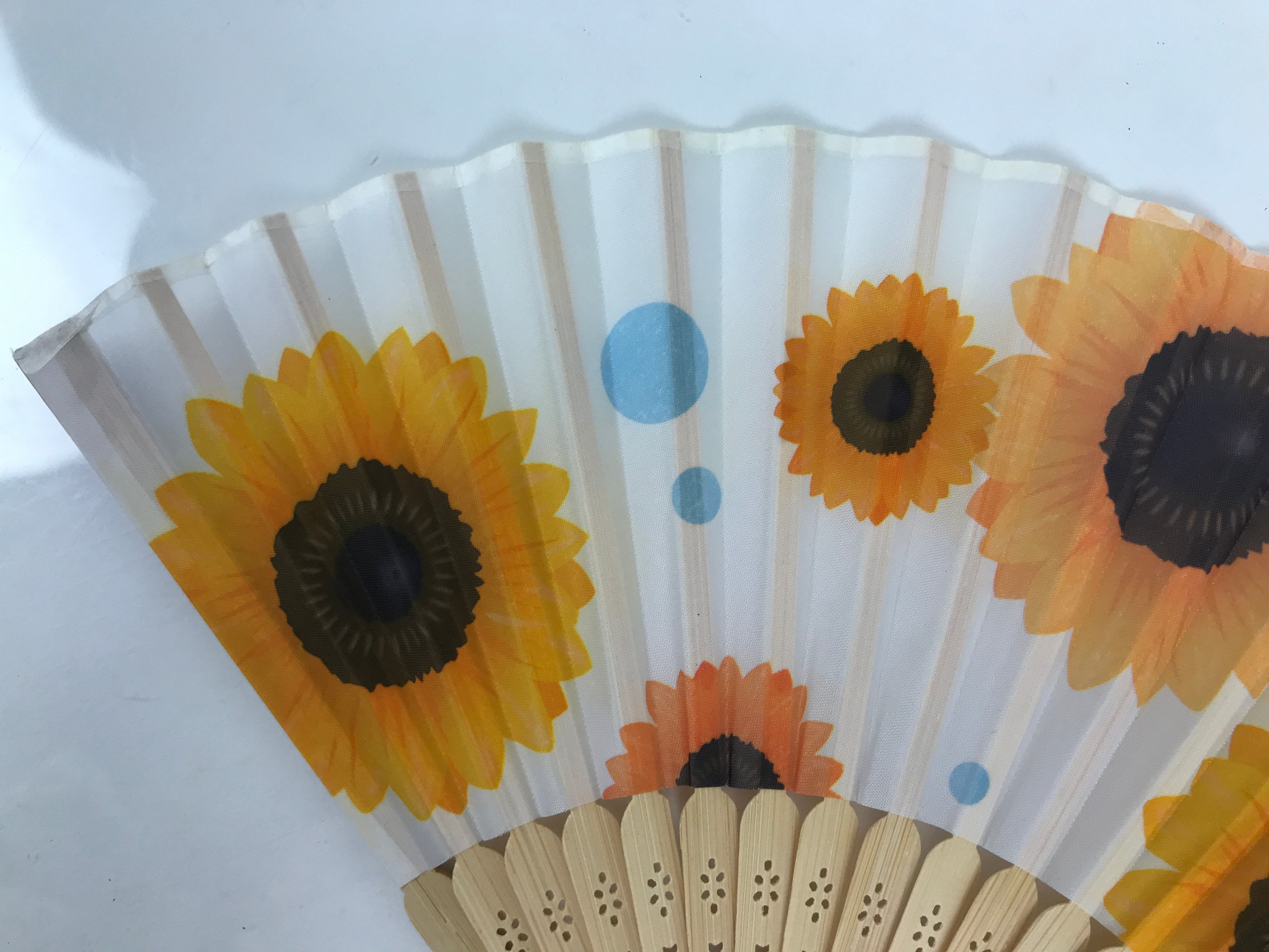 Japanese Fabric Folding Fan Sensu Vtg Bamboo Frame Sunflowers Himawari 5D56-AD - Fan-chidorivintage.com