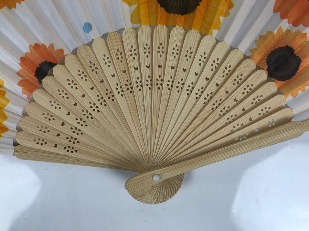 Japanese Fabric Folding Fan Sensu Vtg Bamboo Frame Sunflowers Himawari 5D56-AD - Fan-chidorivintage.com